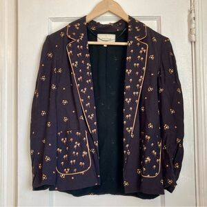 River Island UK Size 8 Navy Tailored Open Blazer Floral Print